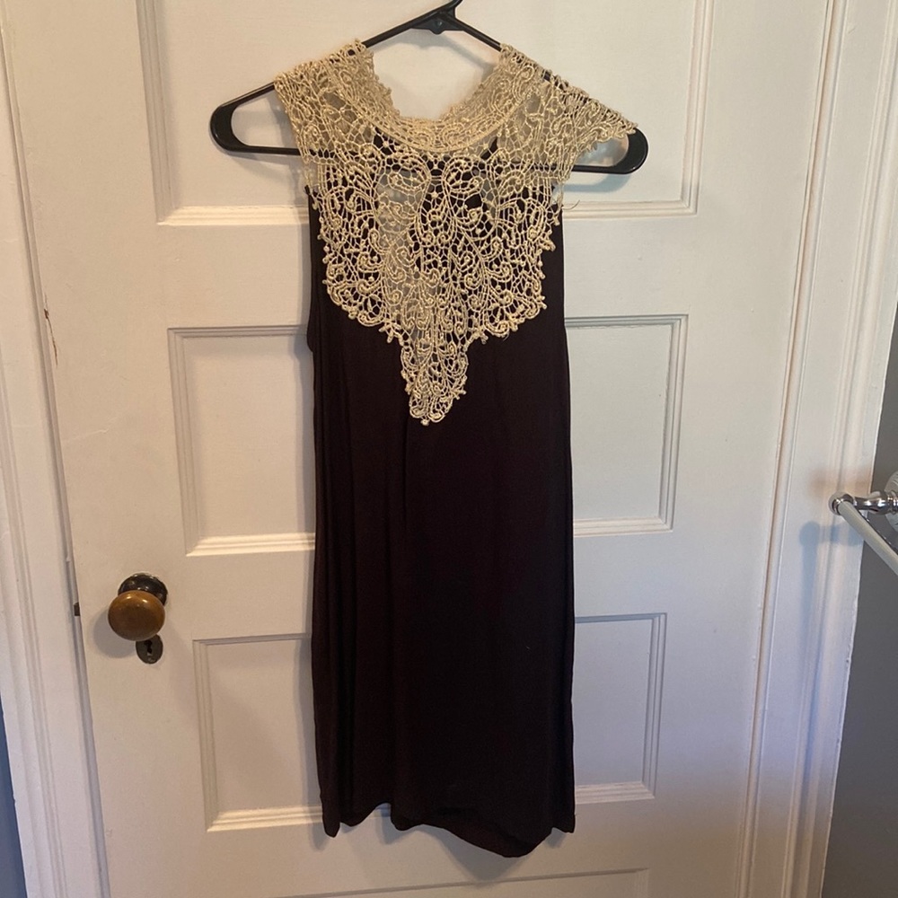 Black Mini Dress with Lace Detail, Open Back